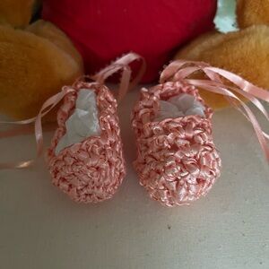 Handmade Peach Ribbon Ballerina Baby Shoes